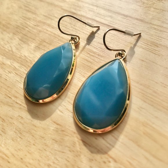 Blue & Gold Teardrop Earrings - Picture 3 of 9